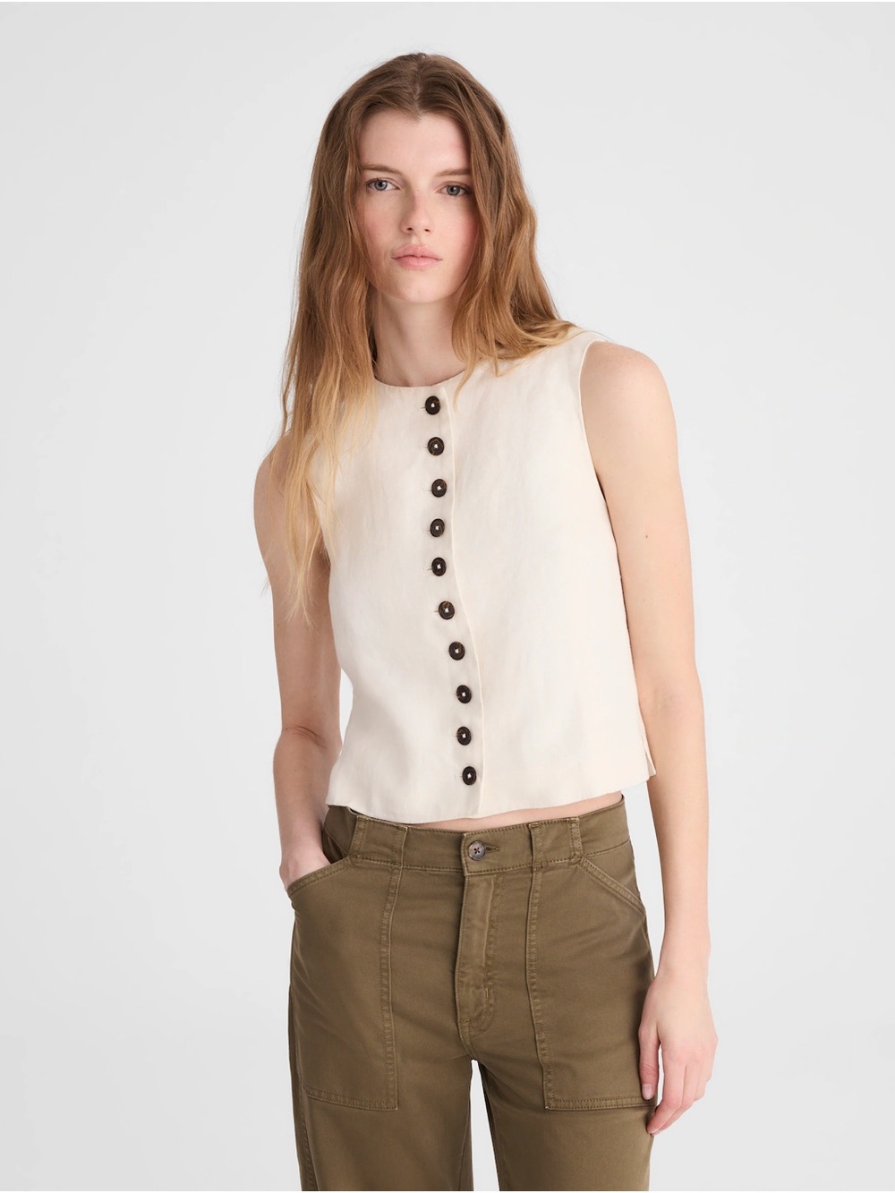 NWT Madewell Button-Front Shell Top 100% Linen Ivory Size 6 Coastal Preppy